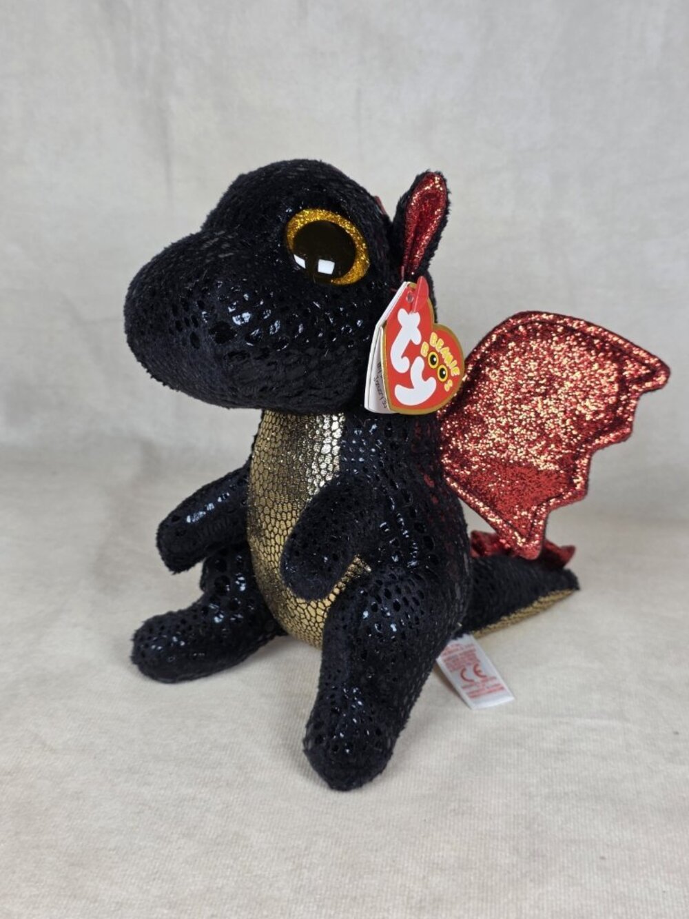 Ty Beanie Boos GRINDAL the Black Dragon NO HORN (6 Inch) NEW Stuffed Animal Toy